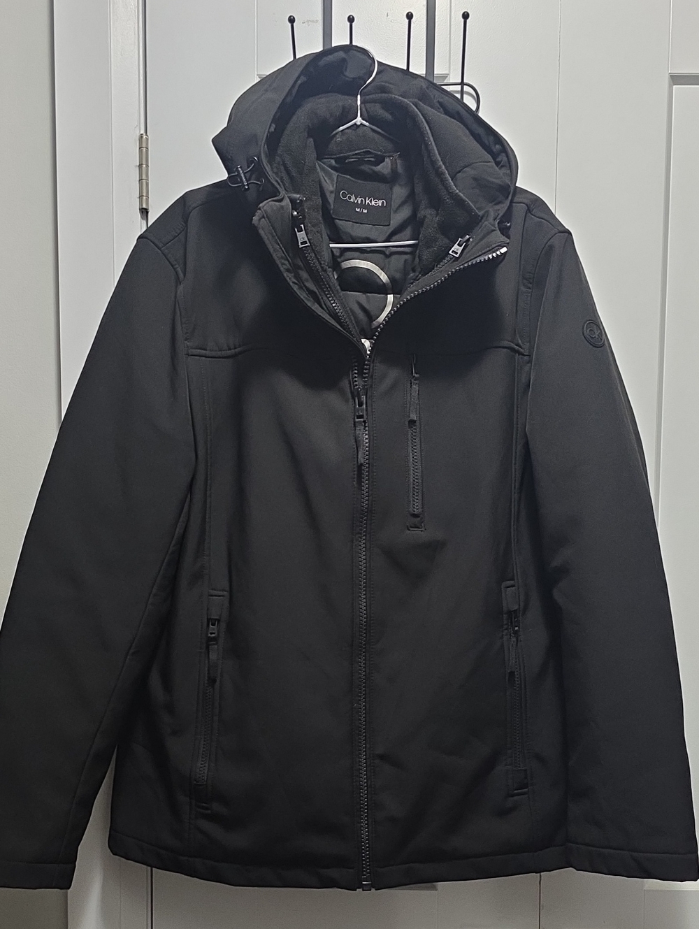 Calvin Klein Men's Black Hooded Raincoat with Zip Pockets